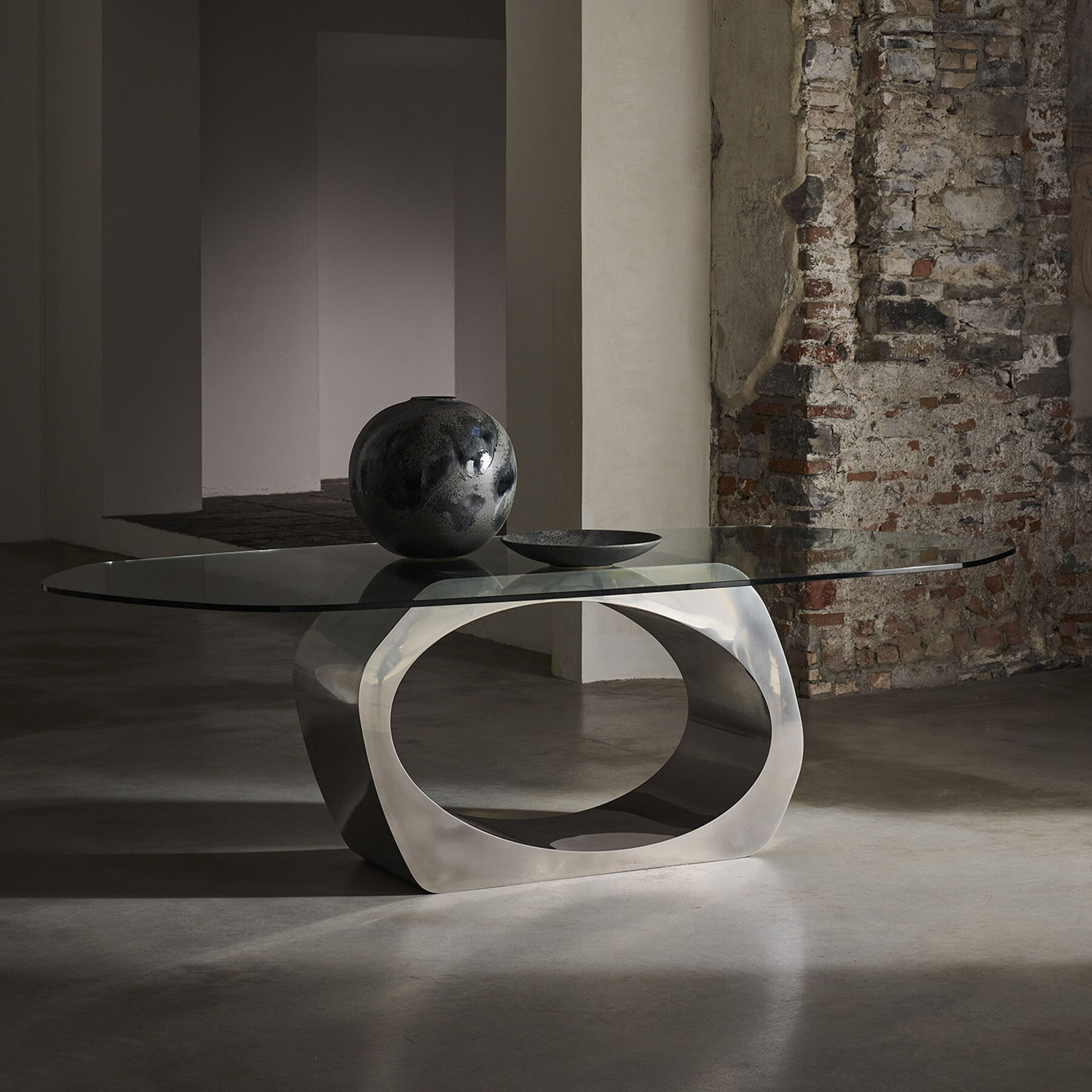 Skye dining table with polished steel finish