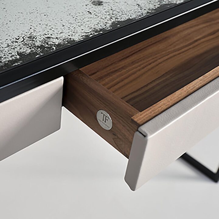 Albany Console in Charcoal with Leather and Fossil Mirror detail 2(2)