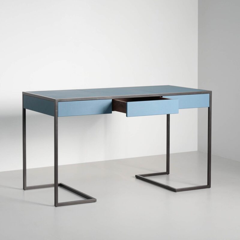 Blue leather custom made desk
