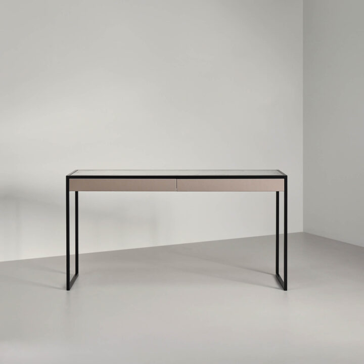 Albany Console Table in 'Charcoal' with leather and 'Fossil Mirror' top