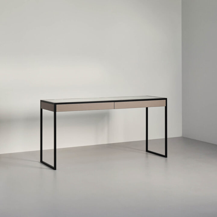 Albany Console Table in 'Charcoal' with leather and 'Fossil Mirror' top