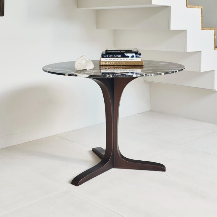 Angel Round Dining Table in Bronze with a Noir St Laurent marble top