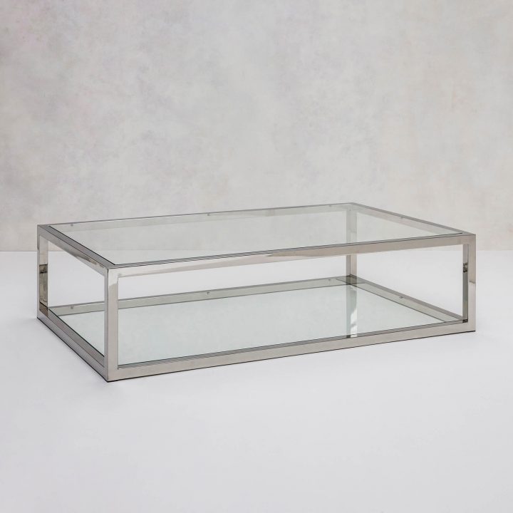 Polished stainless steel finish with clear glass