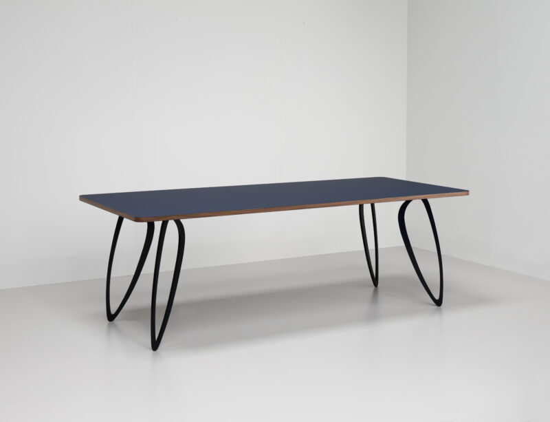metal and wood veneer table
