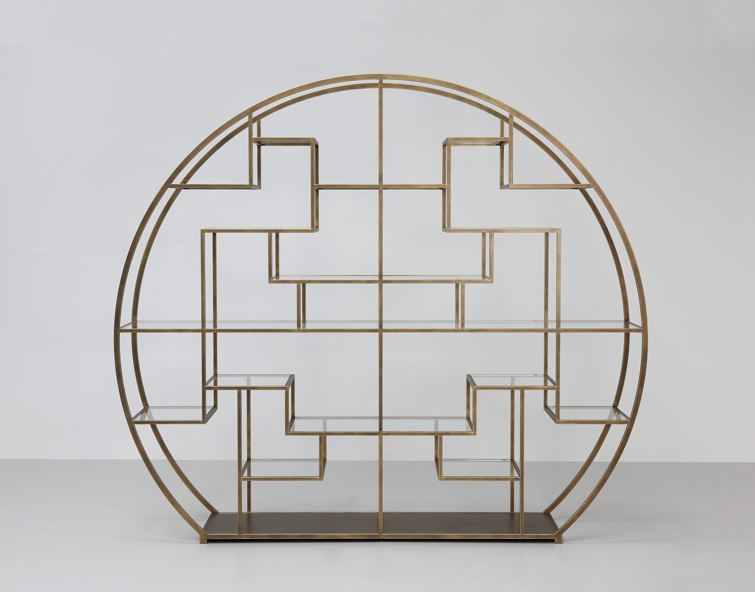 Bespoke Round Melrose Bookshelf in Old Brass