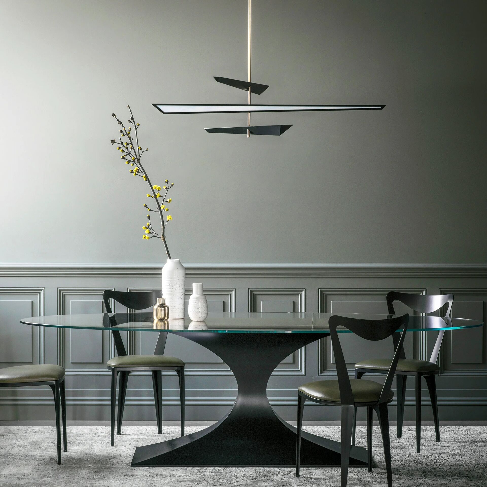Capricorn dining table, Tiffany chairs, Phoenix Chandelier