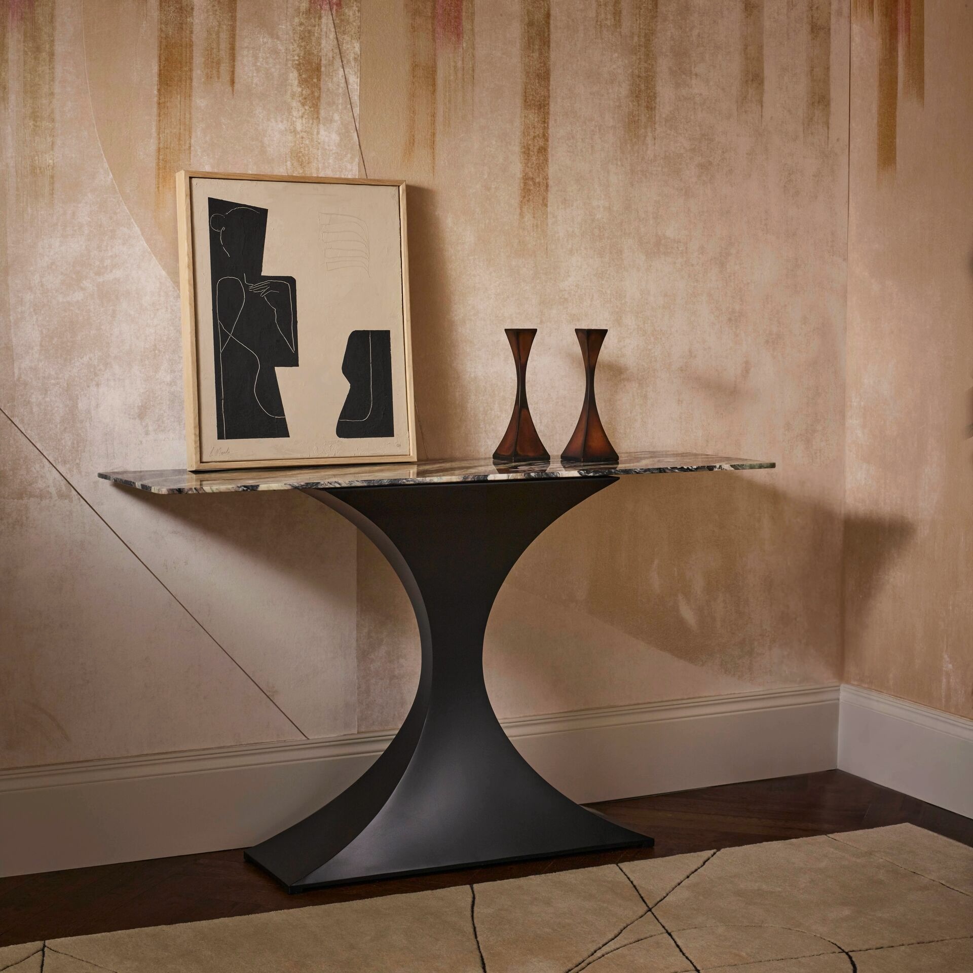 Finished in "Charcoal" with Rosso Luana marble top