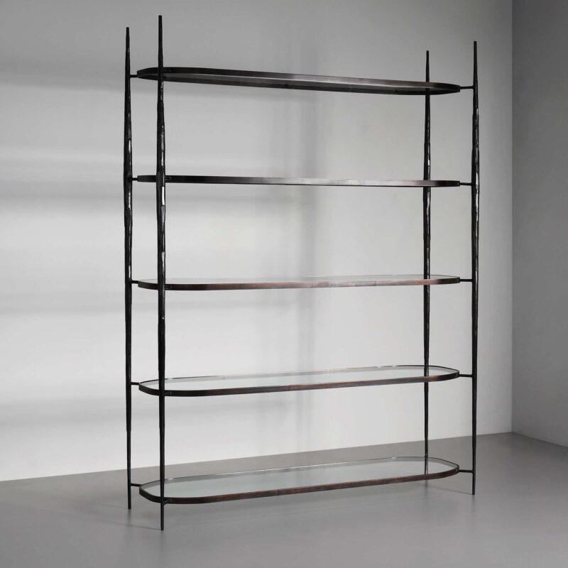 Bronze and glass shelf unit