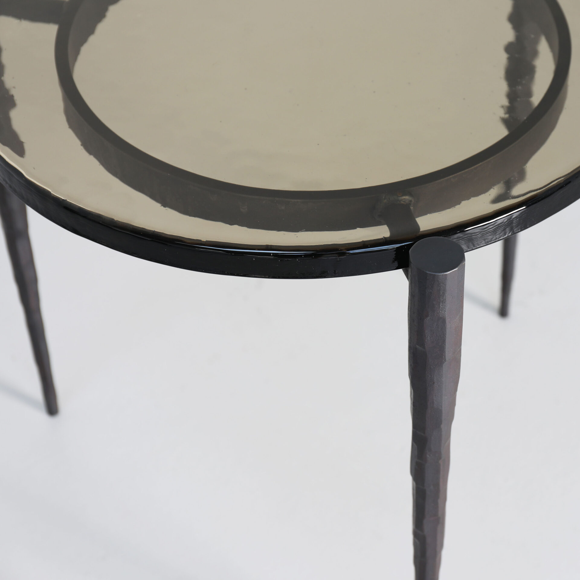 Cloud Round 50dia Side Table Steel Smoke Cast Glass detail 1 LR