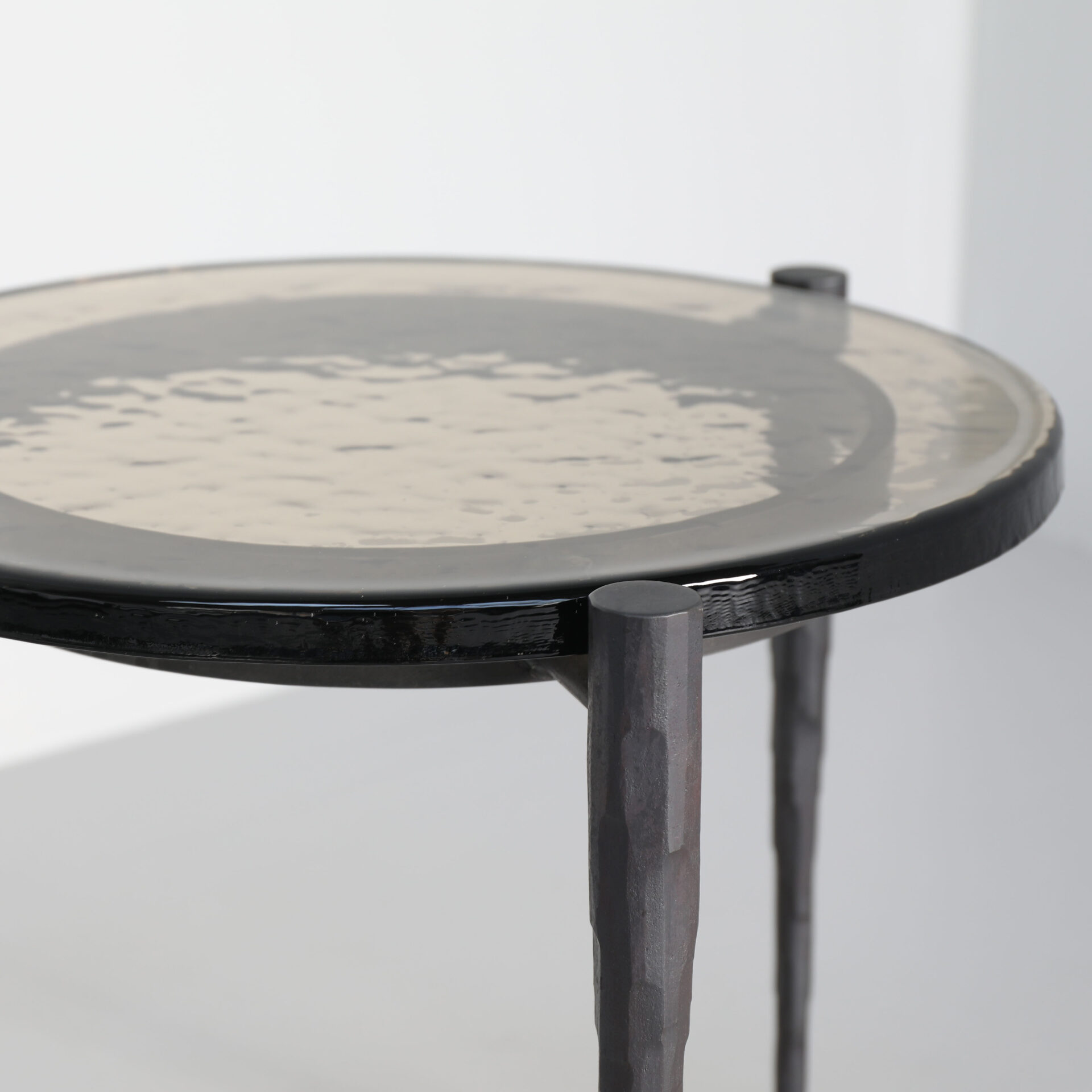 Cloud Round 50dia Side Table Steel Smoke Cast Glass detail 2 LR