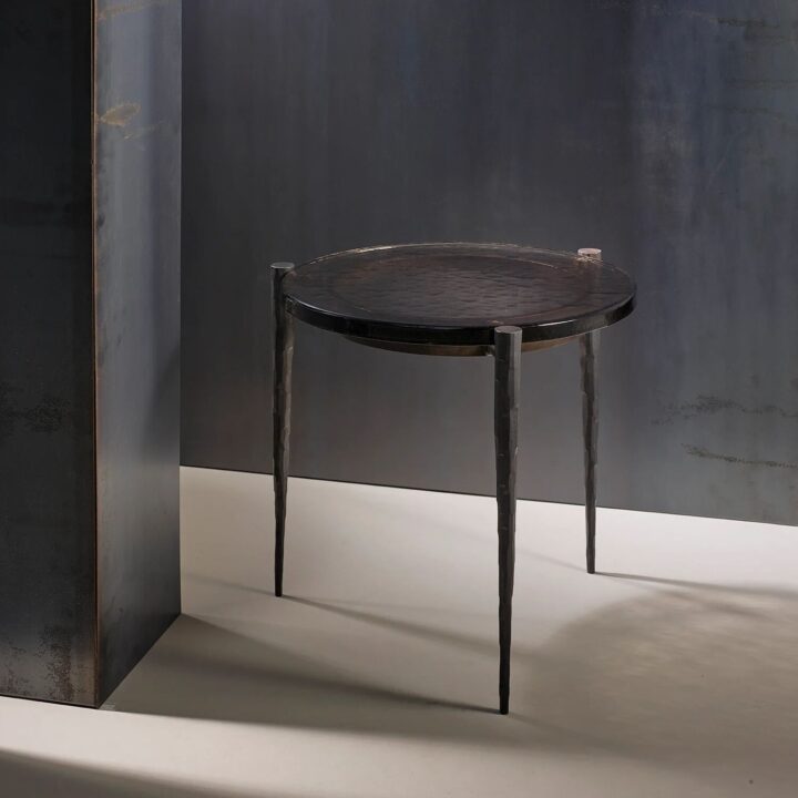 With Hammered legs & 'Smoke' hand-cast glass top