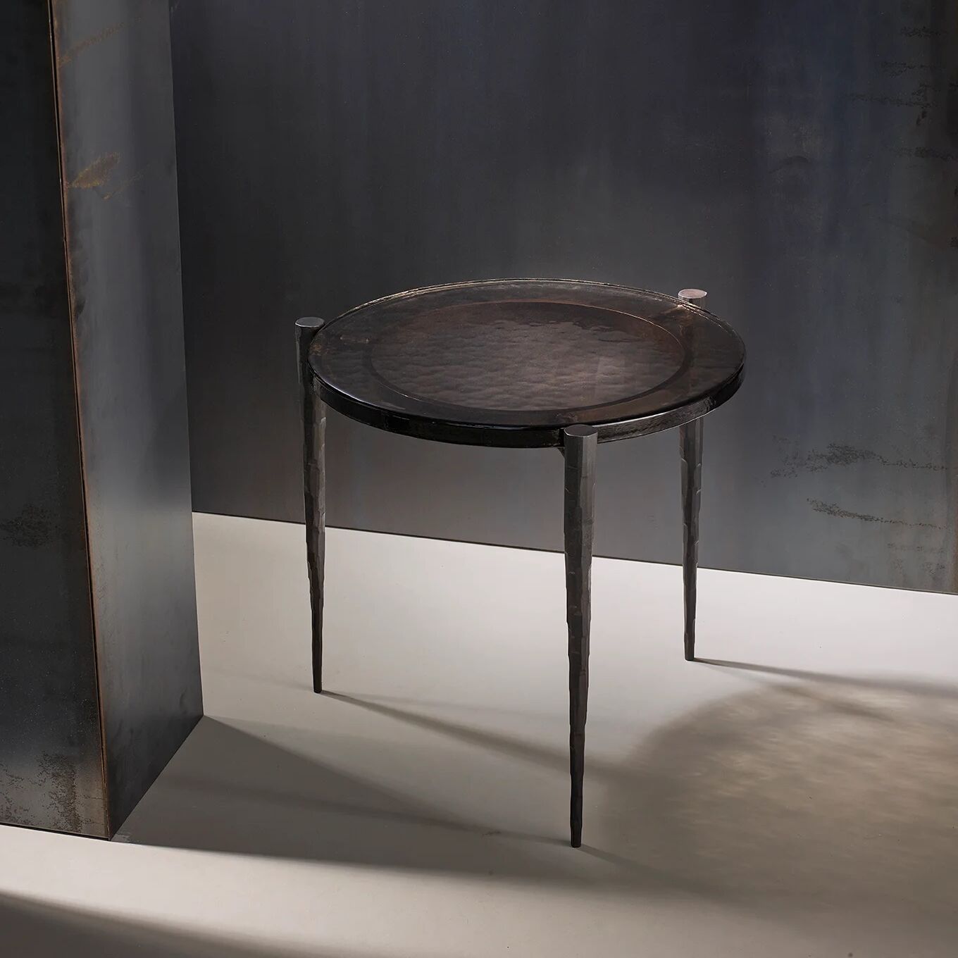 Cloud Round Side Table Steel Smoke Cast Glass