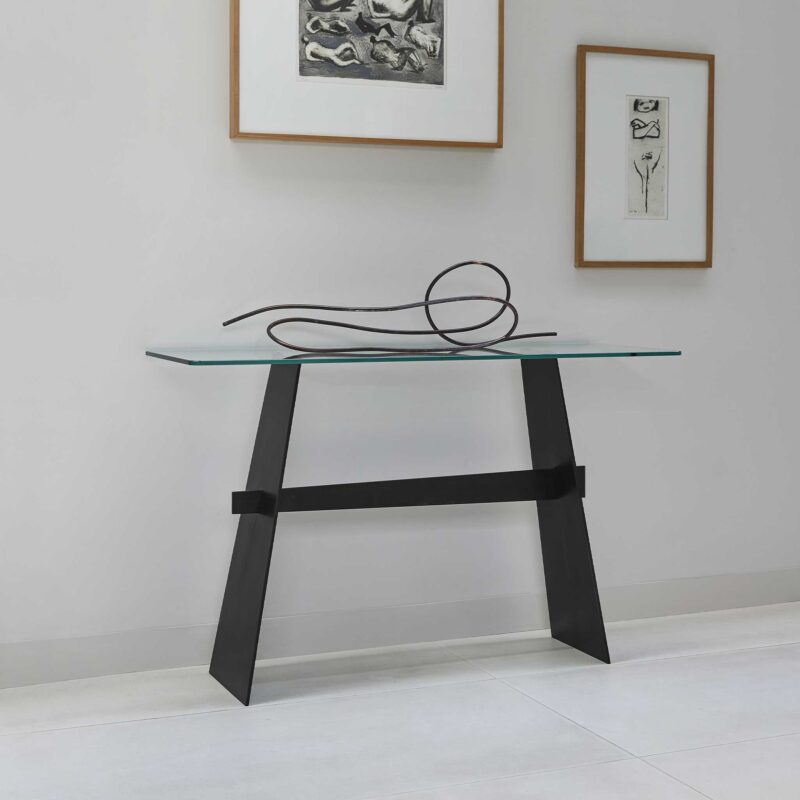 metal console table with glass