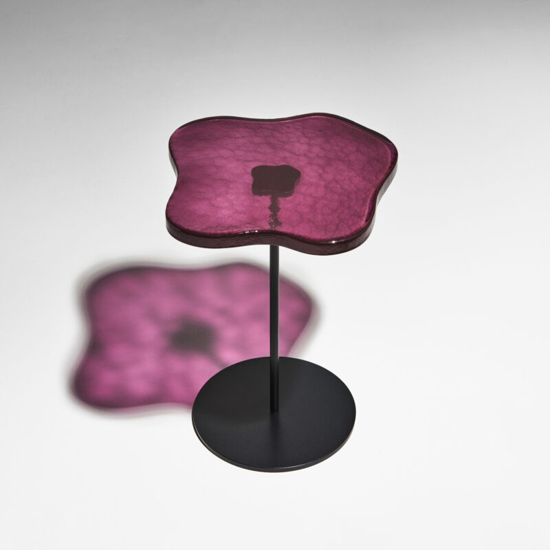 purple glass drinks table