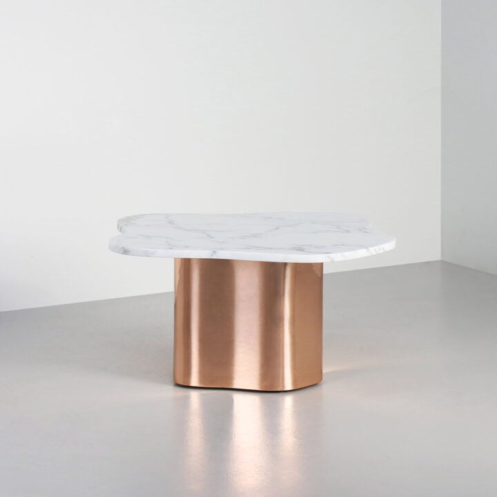 Finished in Polished Bronze with an Arabescato marble top