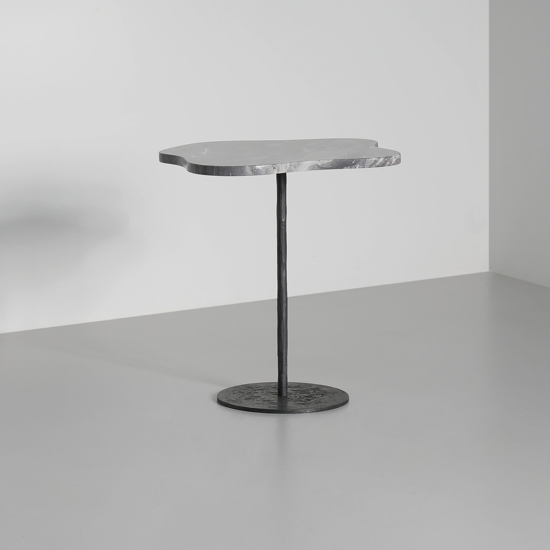 Base and Stem with a "Moon" finish and a Grey Oribico marble top