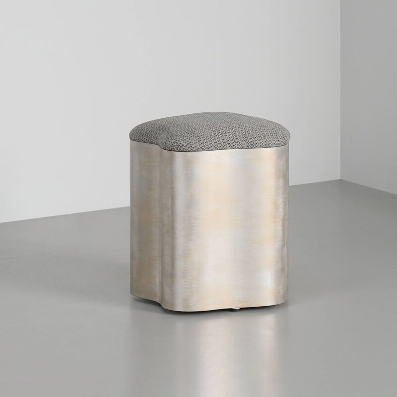 Luxury silver stool with upholstered top