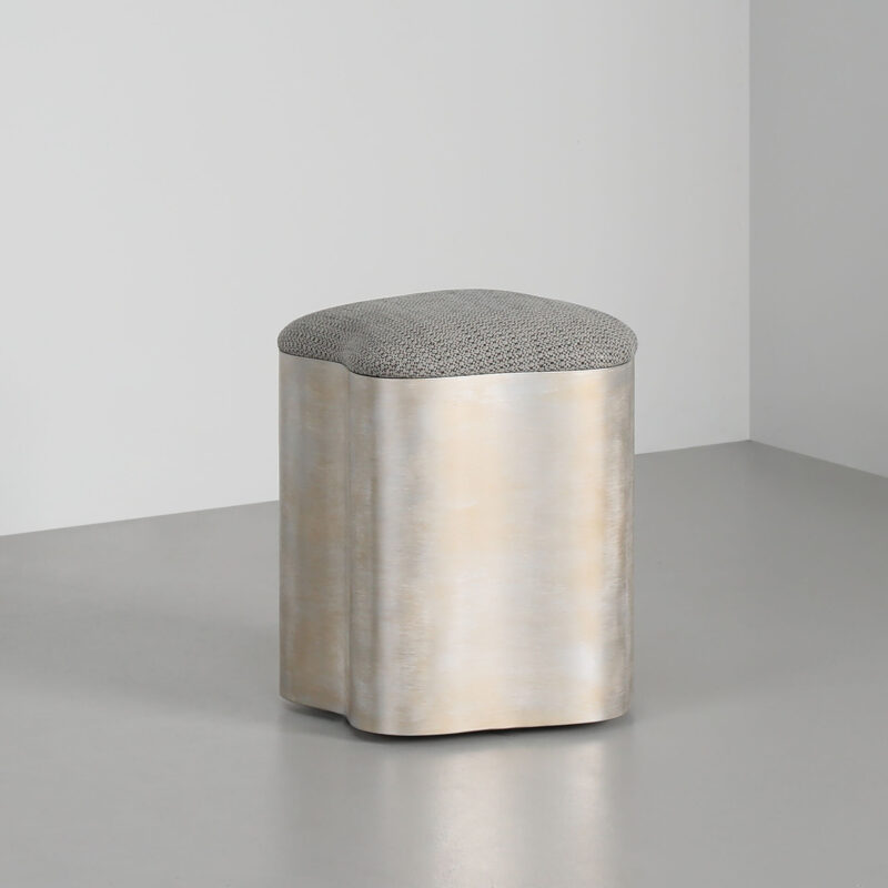 Luxury silver stool with upholstered top