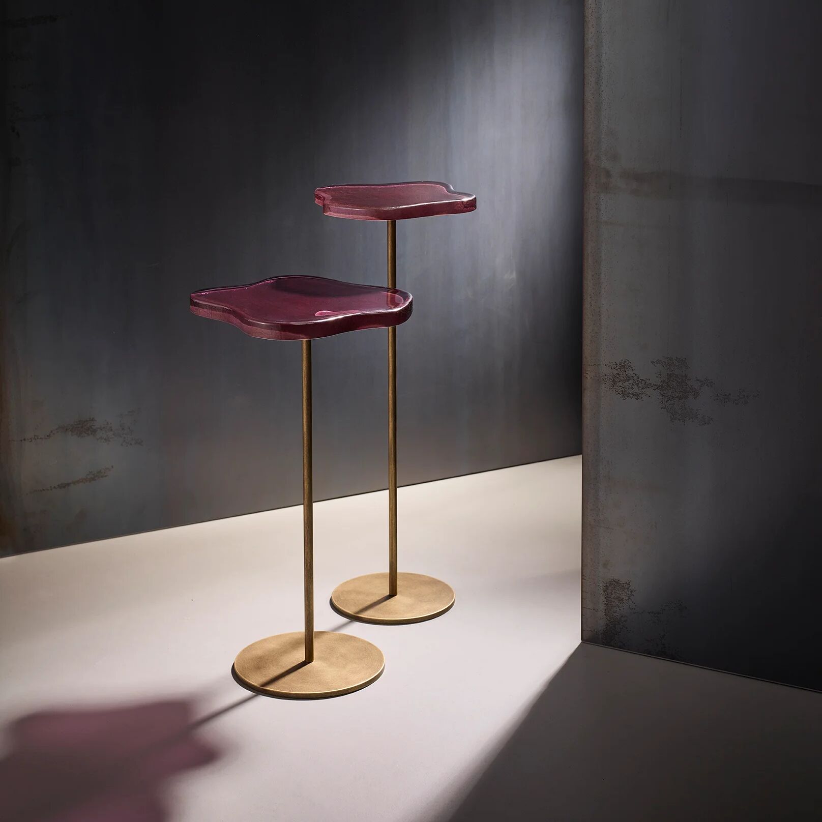 Lily cocktail tables, finished in "Florentine Gold" with Amethyst tops
