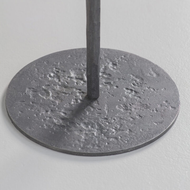 Base and stem in a hammered-steel "Moon" finish