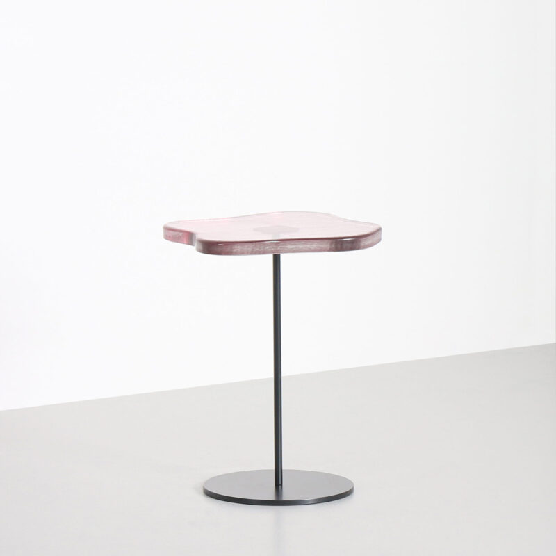 handmade pink glass side table