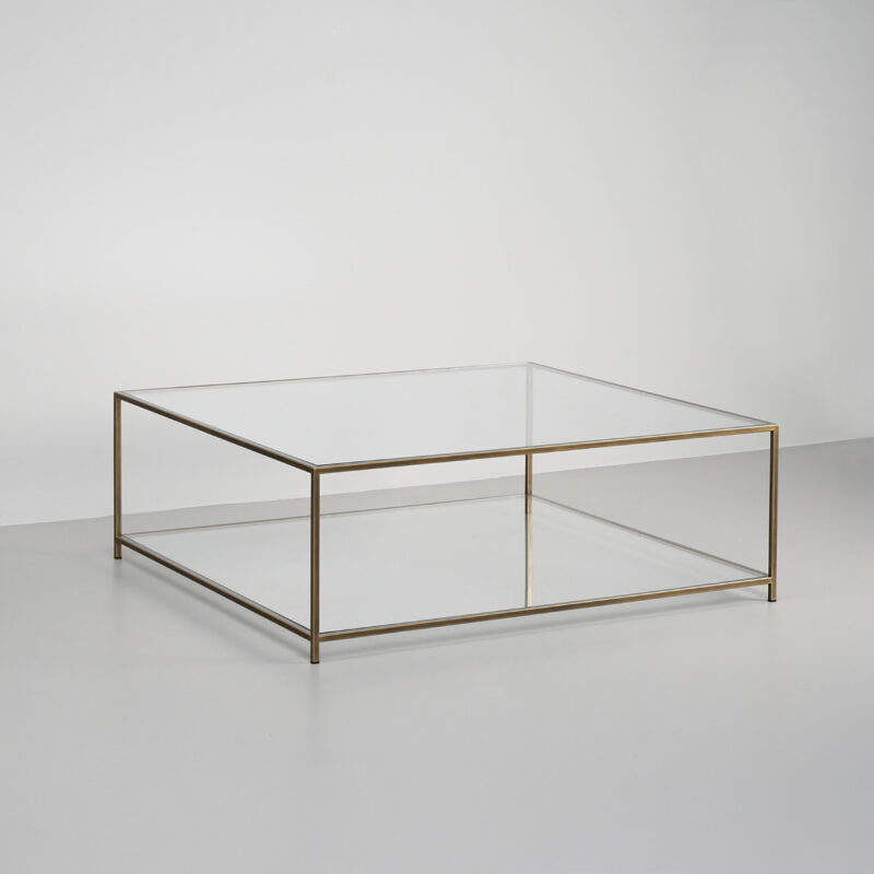 square glass and gold coffee table