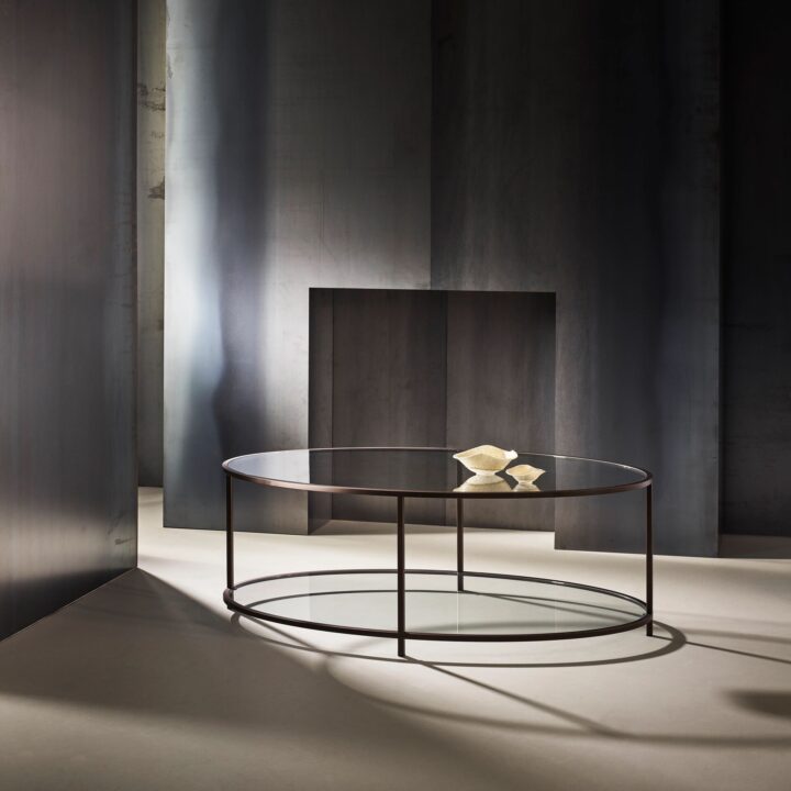 Madison finished in "Bronze" with standard clear glass top and shelf, large