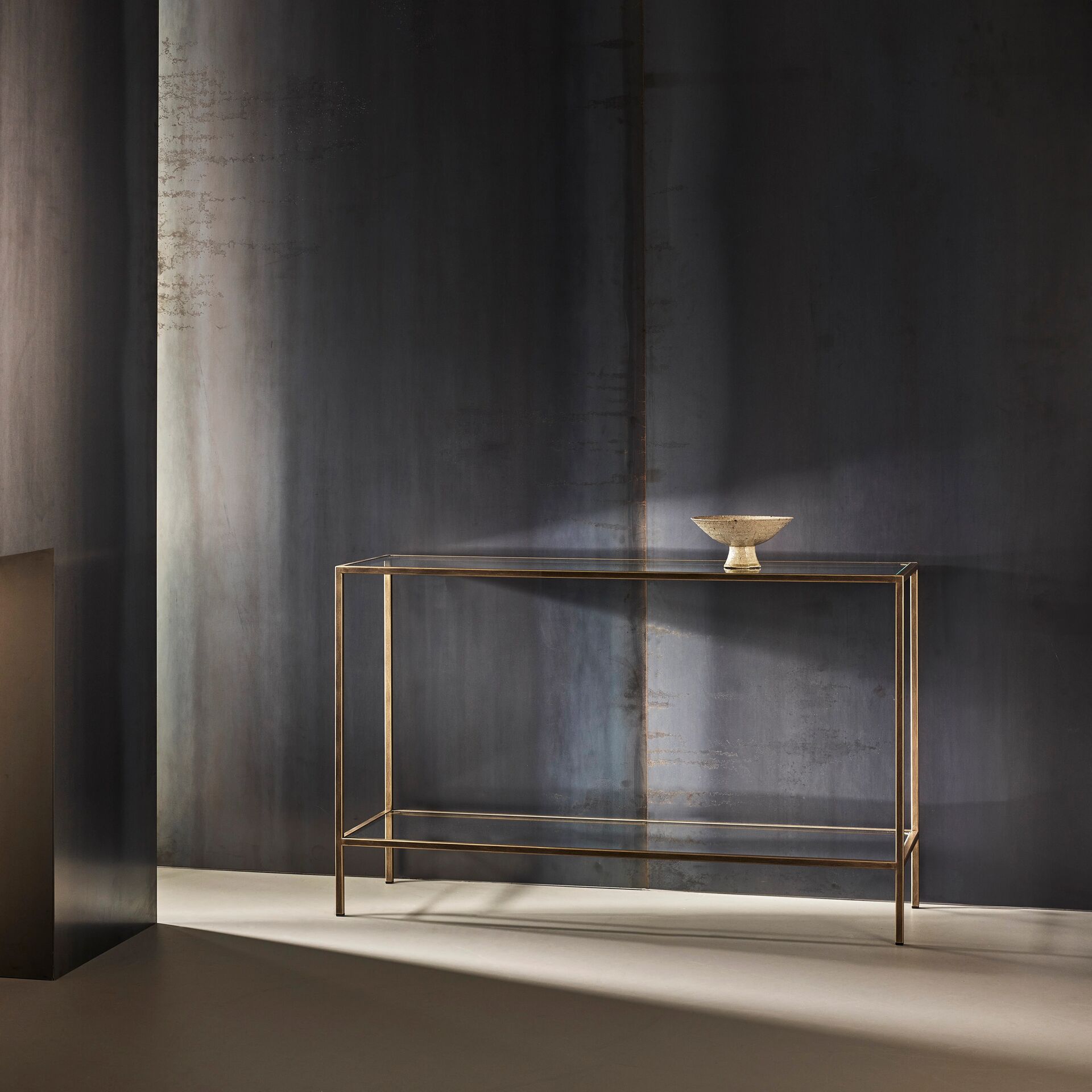Madison finished in "Florentine Gold" with standard clear glass top and shelf, medium