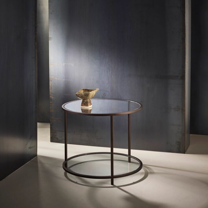 Madison finished in "Bronze" with standard clear glass top and shelf, large