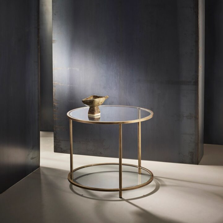 Madison finished in "Florentine Gold" with standard clear glass top and shelf, large