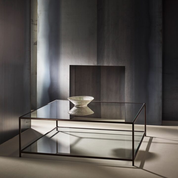 Steel framed modern square coffee table