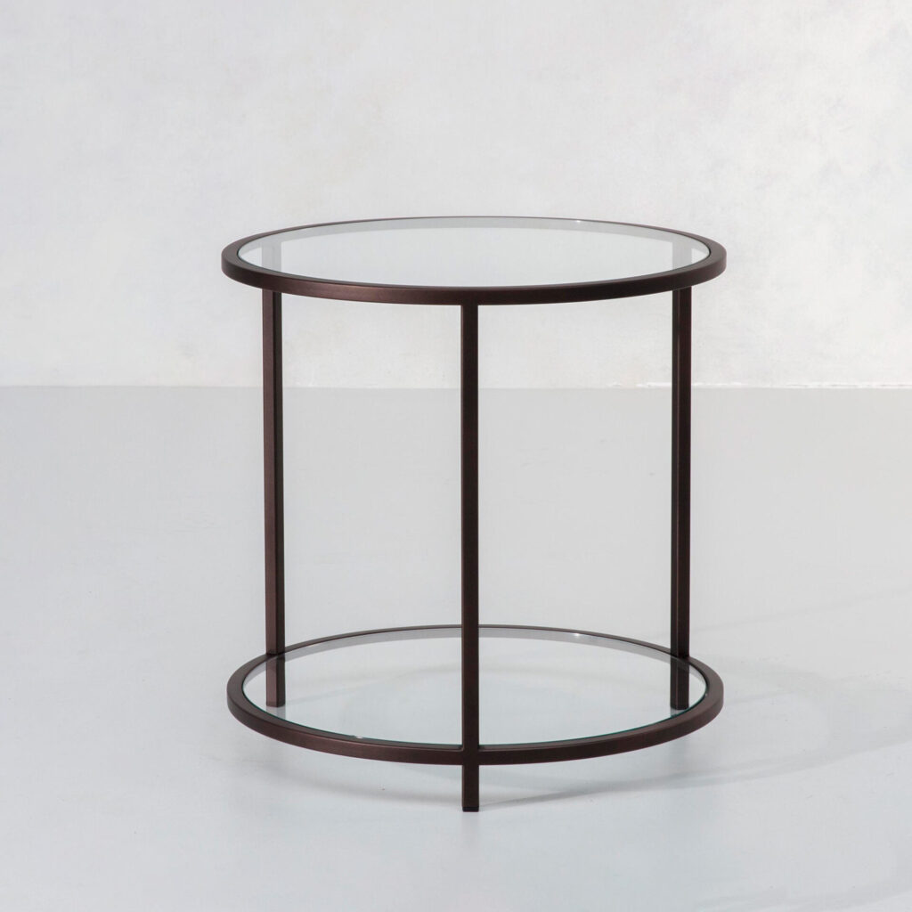 circular glass and metal side table