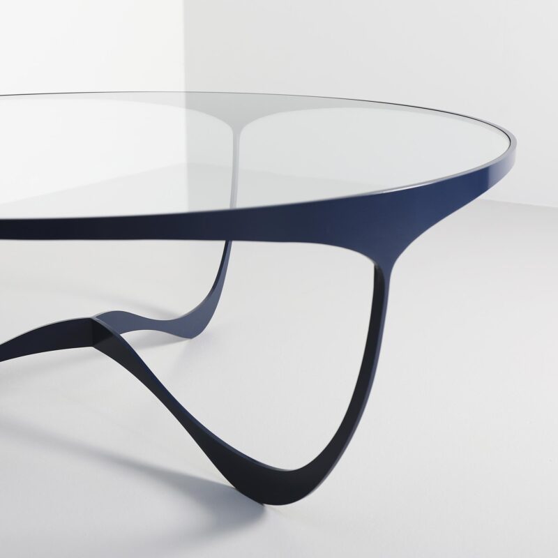 Round blue glass coffee table