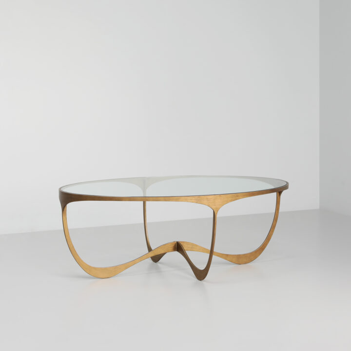 Finished in "Old Brass" with a clear glass top