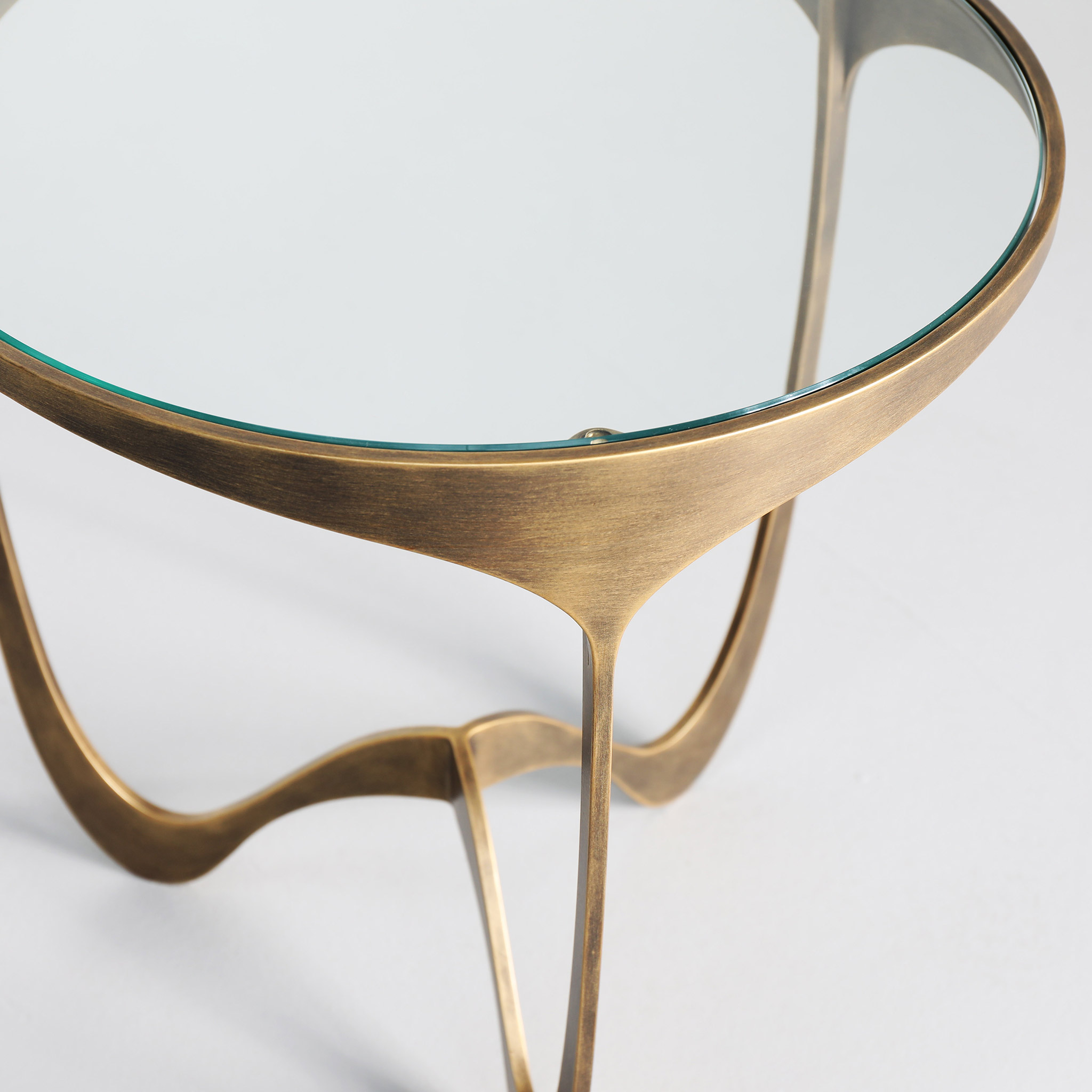 Memphis side table detail finished in "Florentine Gold" 50x50cm