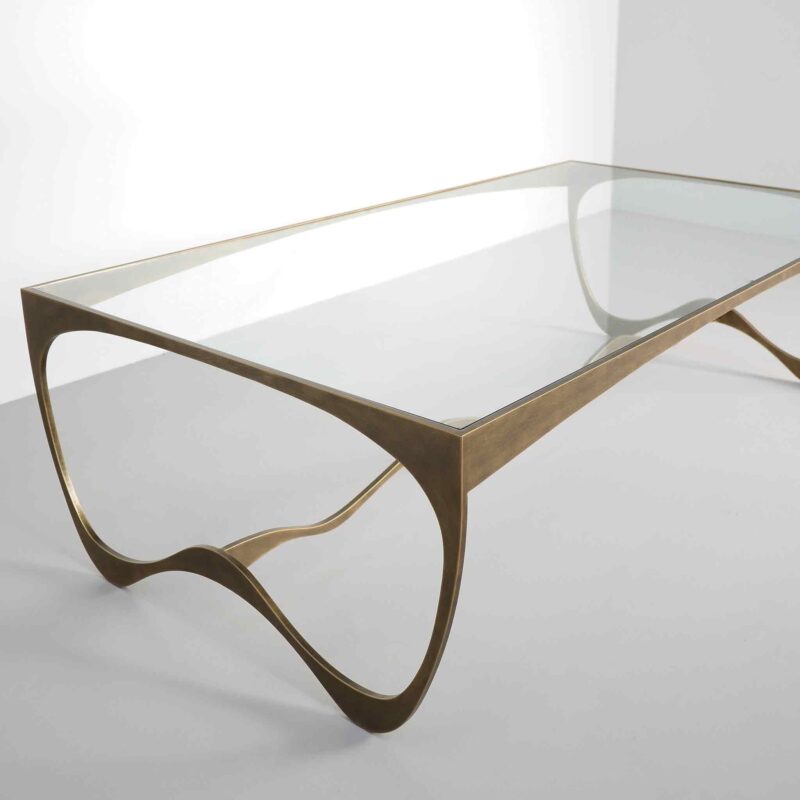Gold and glass rectangular coffee table