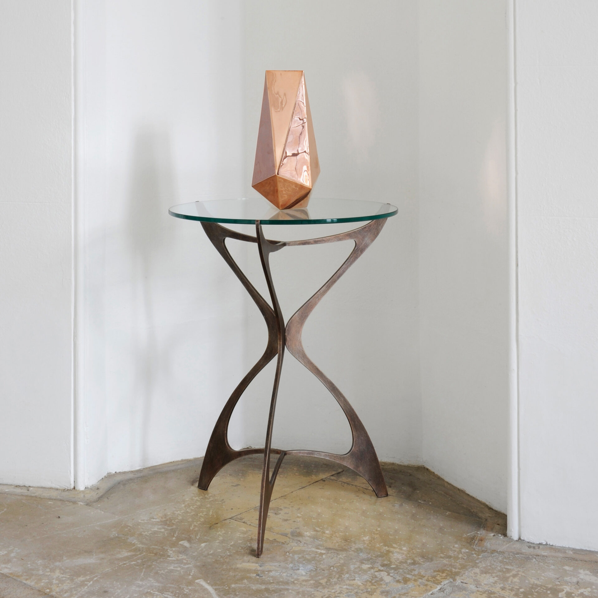 Opera side table in rose pewter