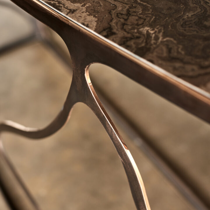 Papillon Console Bronze with AB Patina and Eramosa detail