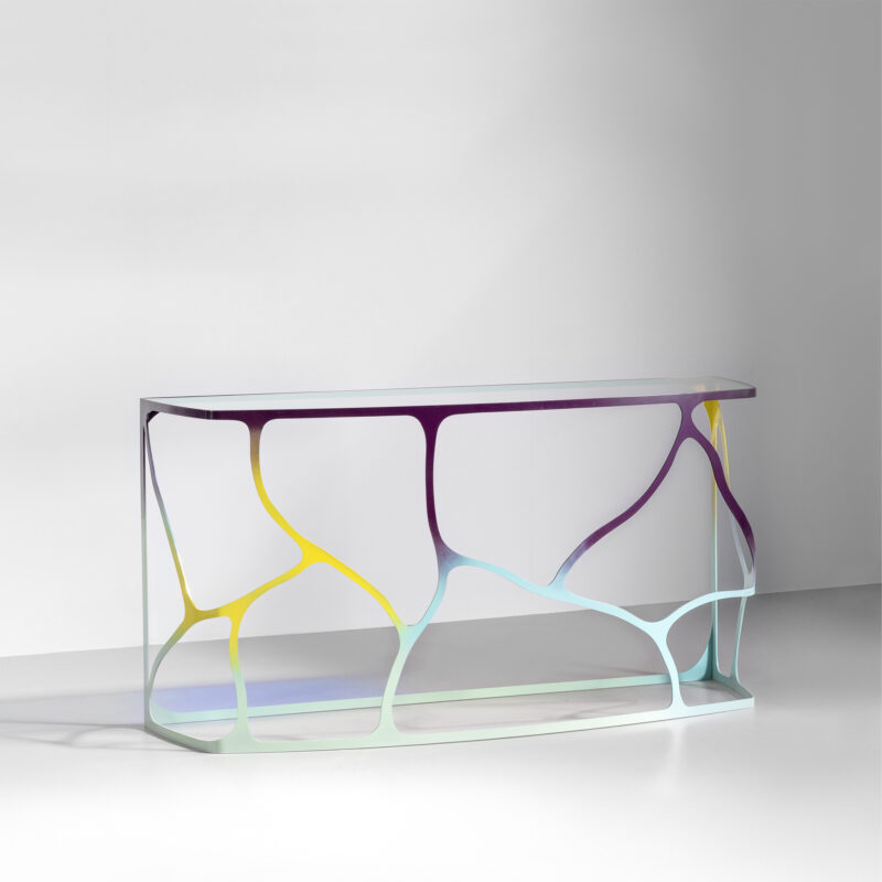 Colourful glass console table