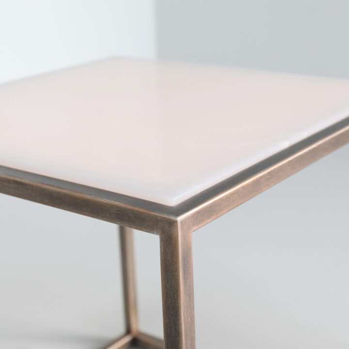 square pink onyx marble table