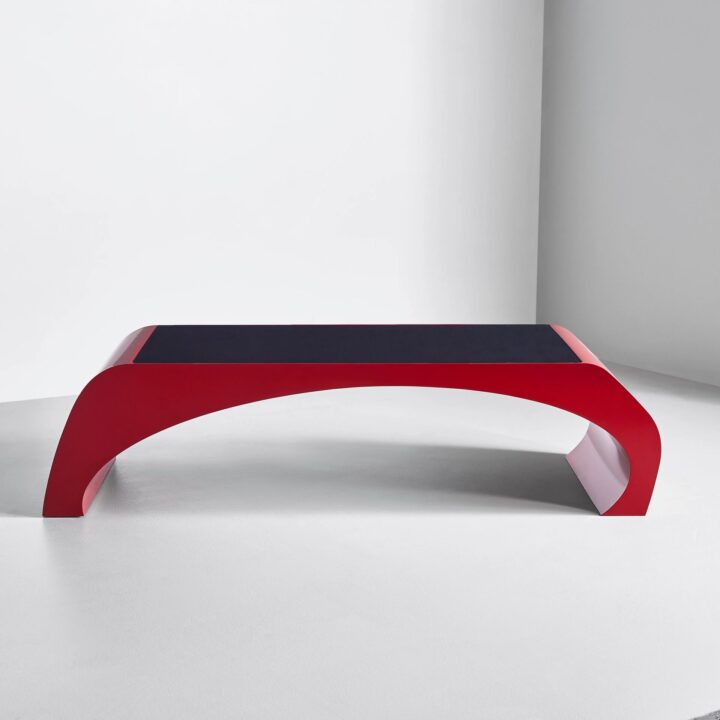 Finished in "Tuscan Red" with black glass top