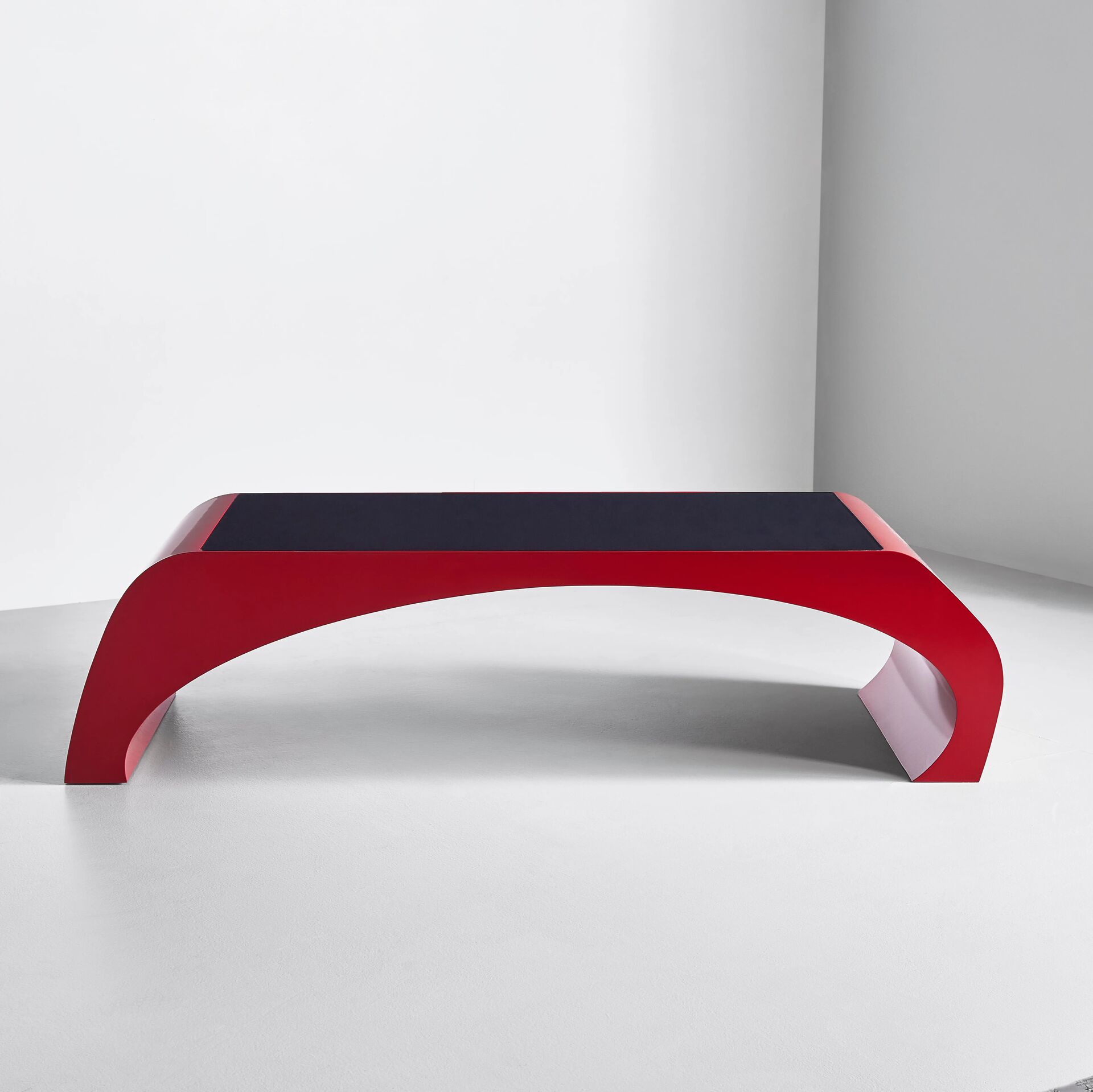 Finished in "Tuscan Red" with black glass top