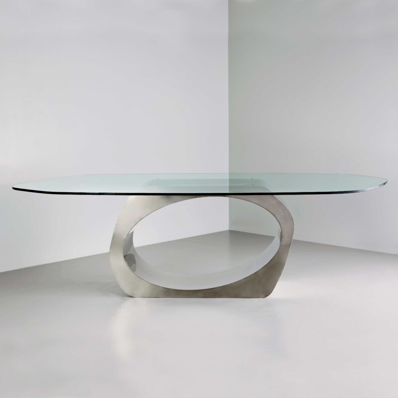 modern metal and glass dining table