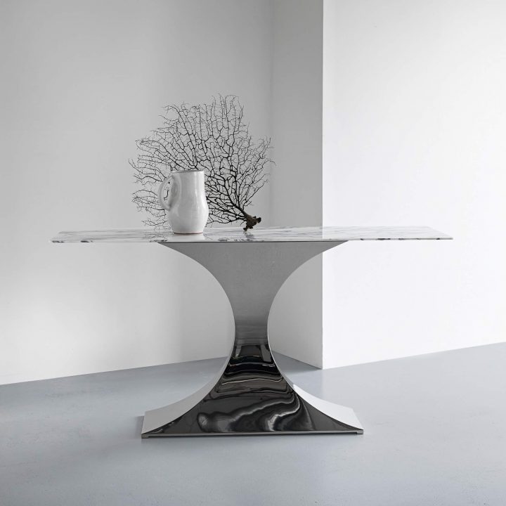 Polished Stainless Steel with Arabescato marble top