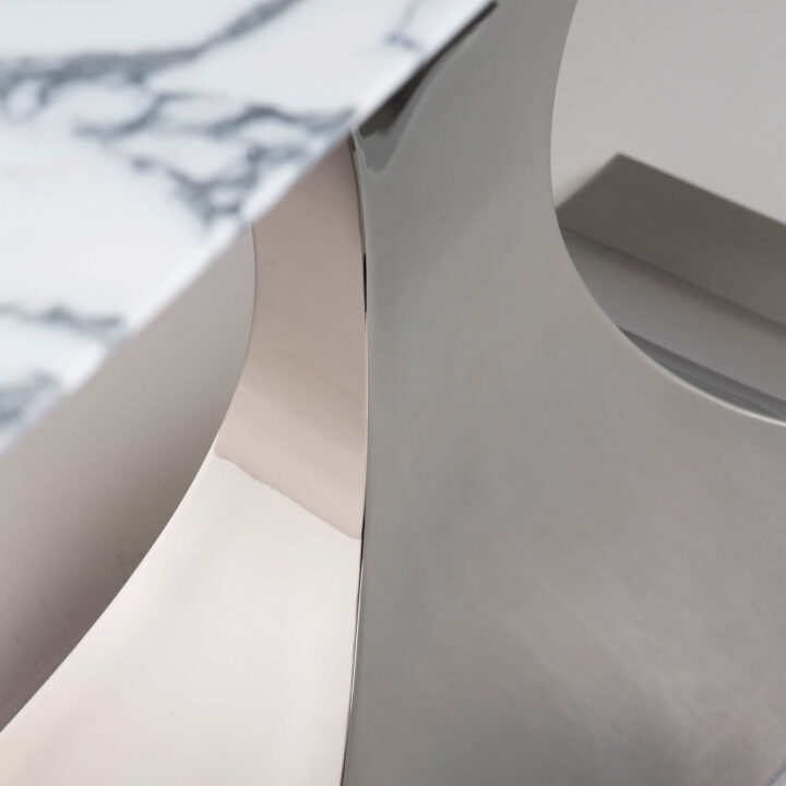 Polished Stainless Steel with Arabescato marble top