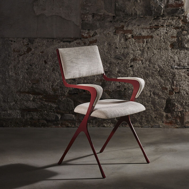 red metal carver dining chair