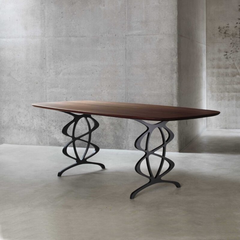 Rectangular dining table with wooden top