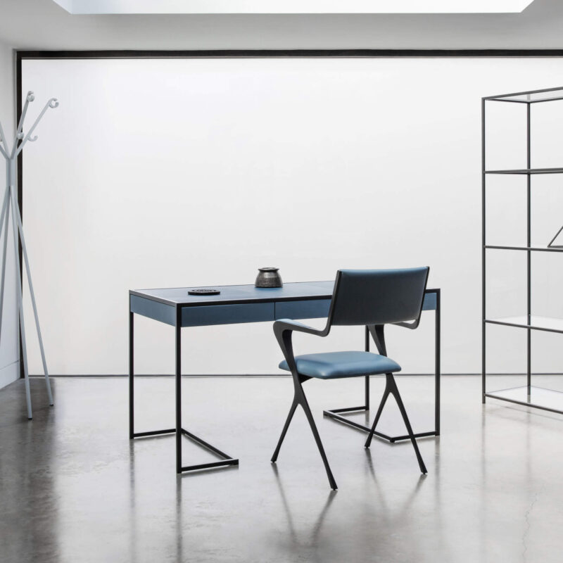 Modern designer desk | Charcoal finish with Argyll Blue leather