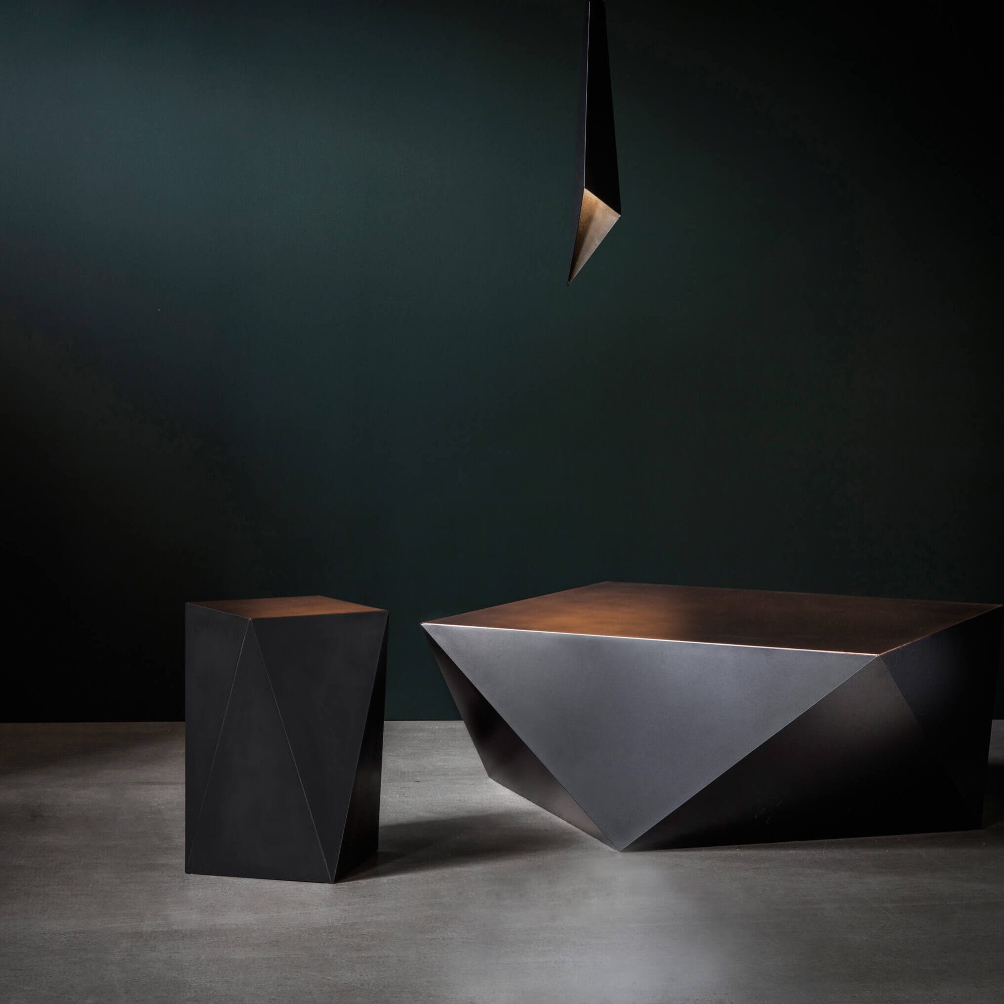 Finished in "Anthracite"  with a Dull Polished Bronze top