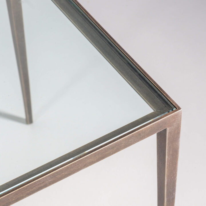 Rose Pewter finish with standard clear glass top